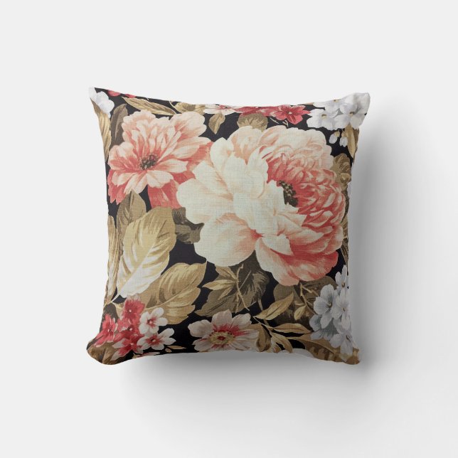 Old-fashioned Rose Floral Throw Pillow (Front)