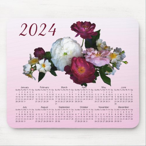 Old Fashioned Rose Flowers 2024 Calendar Mousepad