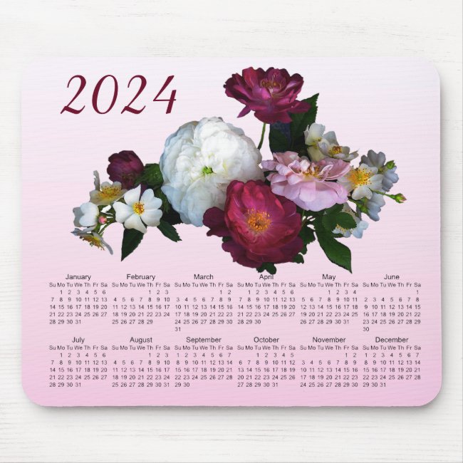 Old Fashioned Rose Flowers 2024 Calendar Mousepad