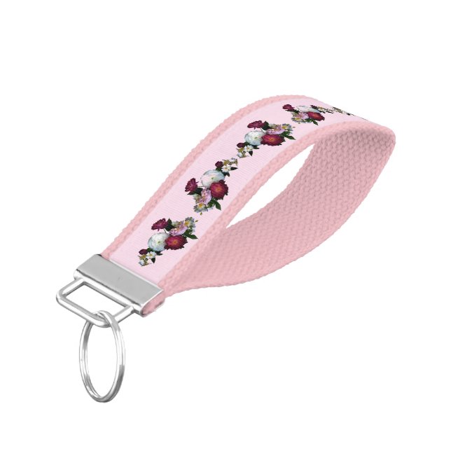 Old Fashioned Rose Flowers Wrist Keychains (Angled Down)