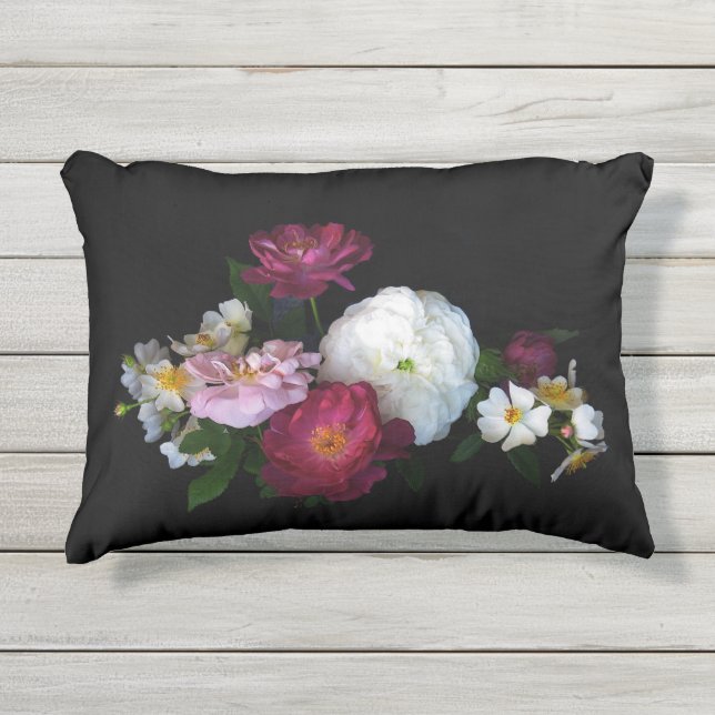 Old Fashioned Rose Garden Flowers Outdoor Pillow (Front)