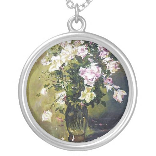 OLD FASHIONED ROSES SILVER PLATED NECKLACE