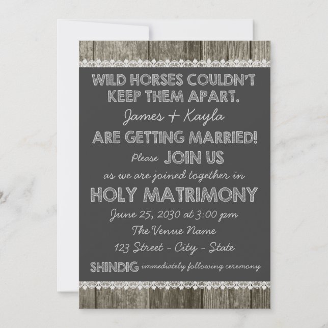 Old Fashioned Rustic Country Chalkboard Wedding Invitation (Front)