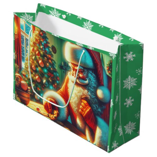 Old_Fashioned Santa and Cookies Christmas Large Gift Bag