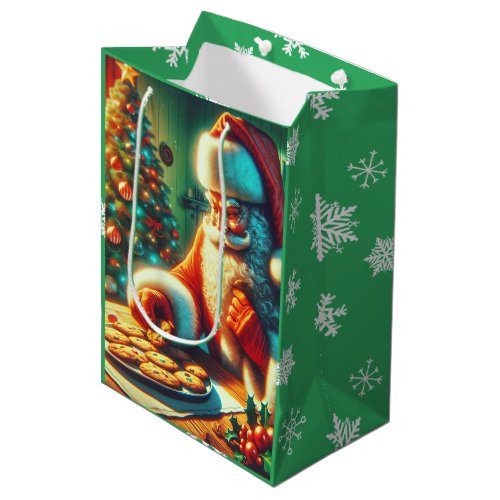 Old_Fashioned Santa and Cookies Christmas Medium Gift Bag