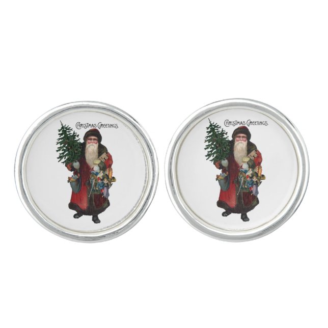Old Fashioned Santa Claus Christmas Spirit Cufflinks (Front)