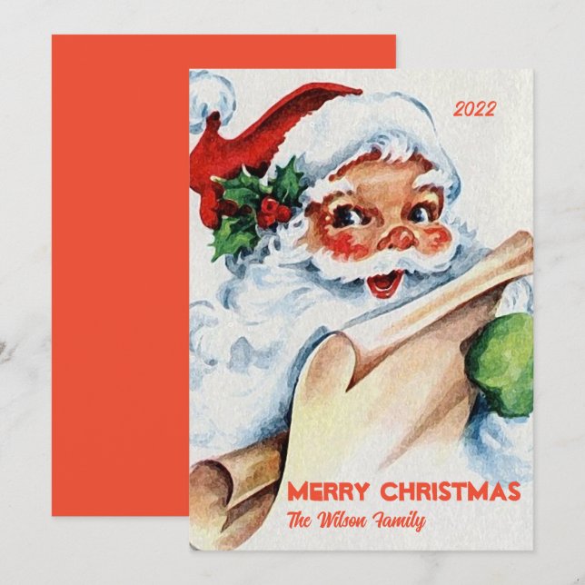 Old Fashioned Santa Claus Custom Merry Christmas Holiday Card (Front/Back)