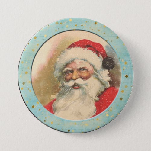 Old Fashioned Santa Claus _ Light Turquoise Border Button