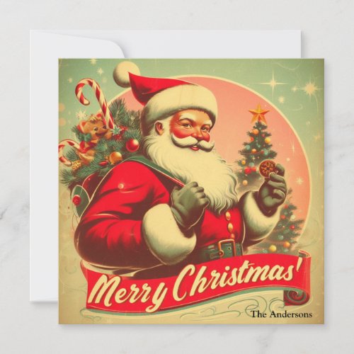 Old fashioned Santa Claus Merry Christmas Holiday Card