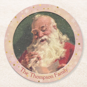 Old Fashioned Santa Claus - Personalized Round Paper Coaster