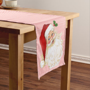 Old Fashioned Santa Claus Red Stripe Ticking Short Table Runner