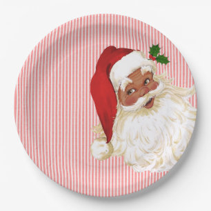 Old Fashioned Santa Claus Red & White Stripe Paper Paper Plates