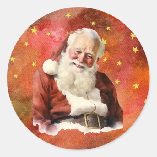 Old Fashioned Santa Claus _ Starry Background Classic Round Sticker