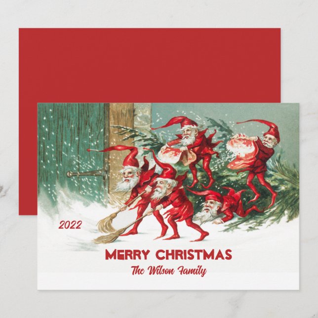 Old Fashioned Santa Elves Custom Merry Christmas Holiday Card (Front/Back)