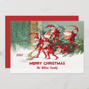 Old Fashioned Santa Elves Custom Merry Christmas Holiday Card