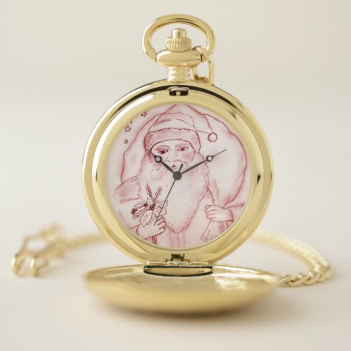 Old Fashioned Santa in Cranberry Pocket Watch