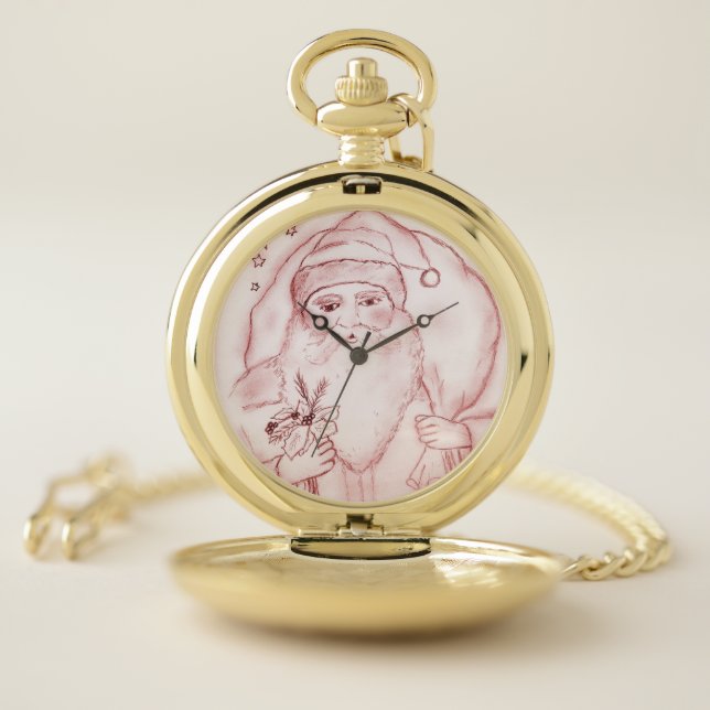 Old Fashioned Santa in Cranberry Pocket Watch (Inside)