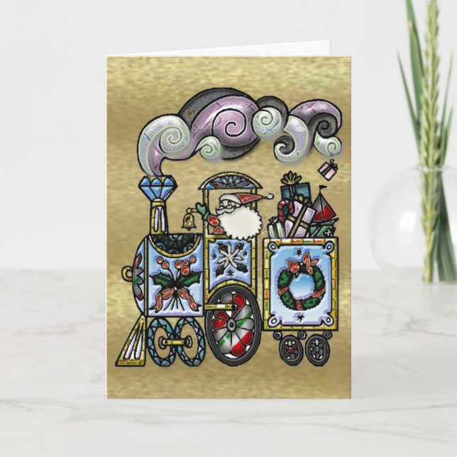 Old Fashioned Santa in his Train Greeting Card (Front)
