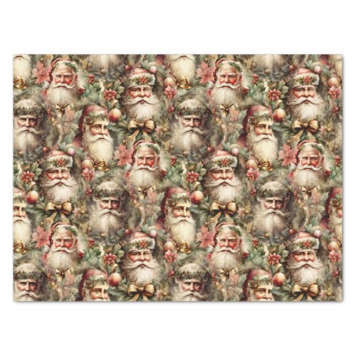 Old Fashioned Santas With Wreaths  Tissue Paper