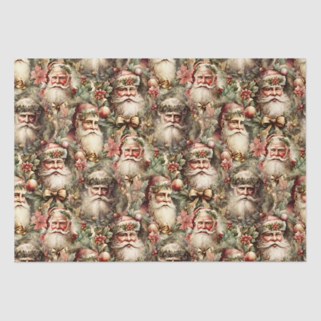 Old Fashioned Santa's With Wreaths  Tissue Paper (Front)