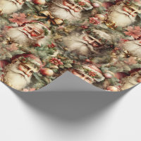 Old Fashioned Santa's With Wreaths Wrapping Paper