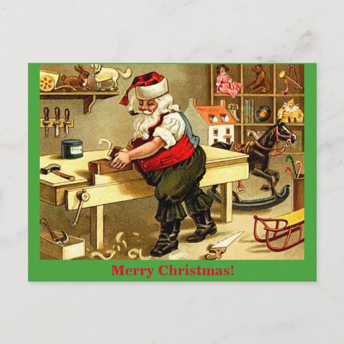 Old Fashioned Santas Workshop Christmas Postcard