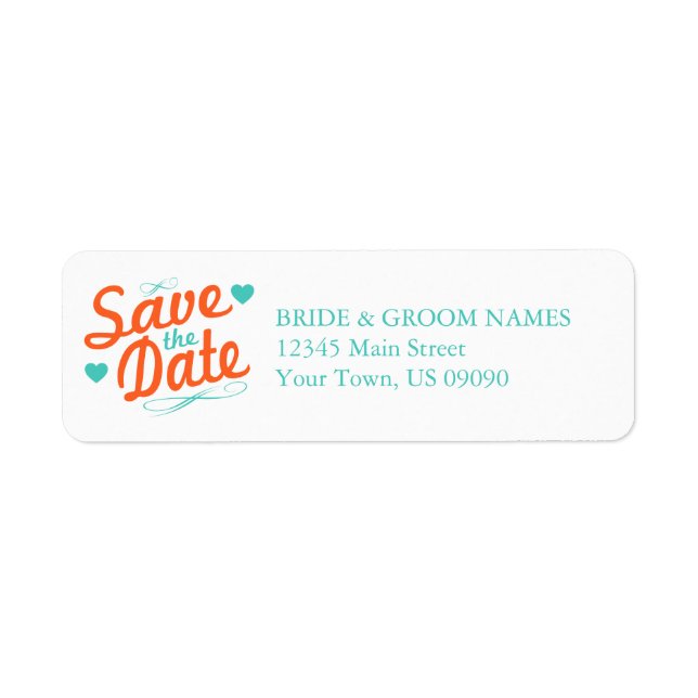 Old Fashioned Save The Date (Orange / Teal) Label (Front)