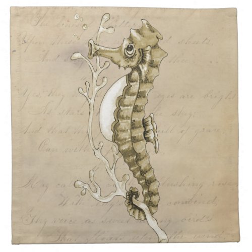 Old Fashioned Seahorse on Vintage Paper Background Cloth Napkin