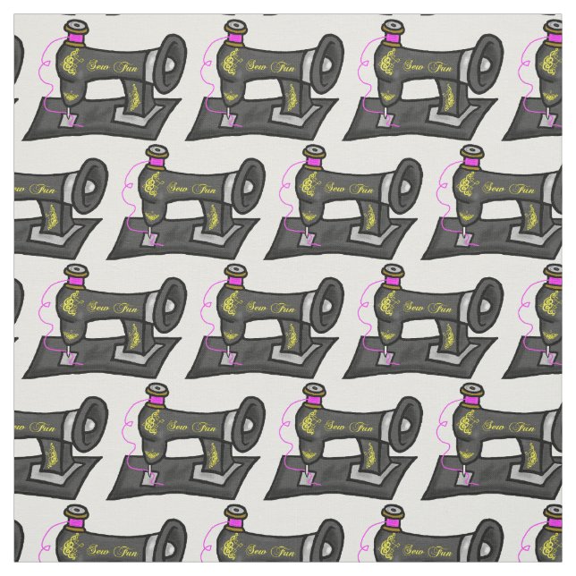 Old-Fashioned Sewing Machine Printed Fabric (Swatch)