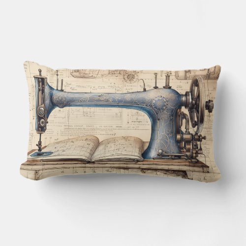 Old fashioned Sewing Machine with diagrams LP Lumbar Pillow