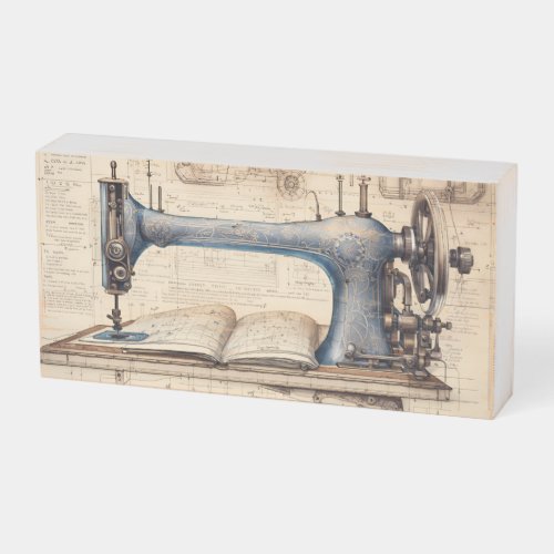 Old fashioned Sewing Machine with diagrams WoodBS Wooden Box Sign