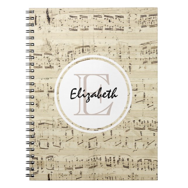 Old Fashioned Sheet Music Monogram Notebook (Front)