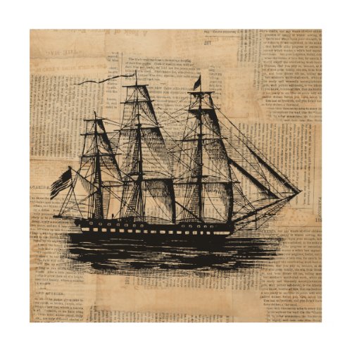 Old Fashioned Ship Art Vintage Newspaper Style
