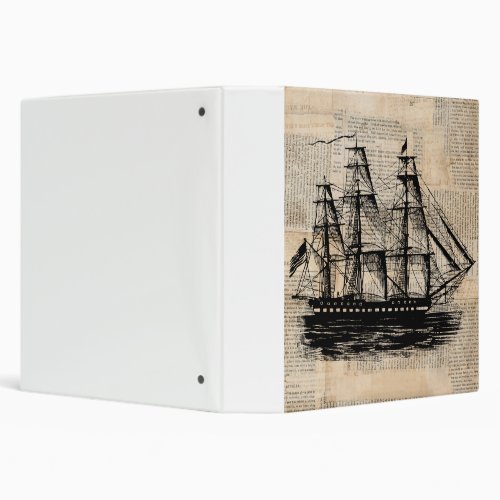 Old Fashioned Ship Art Vintage Newspaper Style 3 Ring Binder