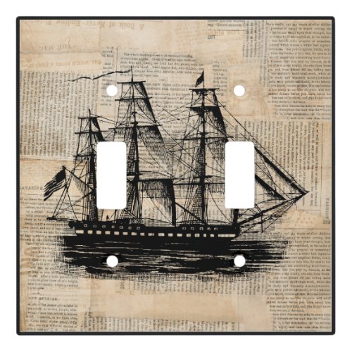 Old Fashioned Ship Art Vintage Newspaper Style Light Switch Cover