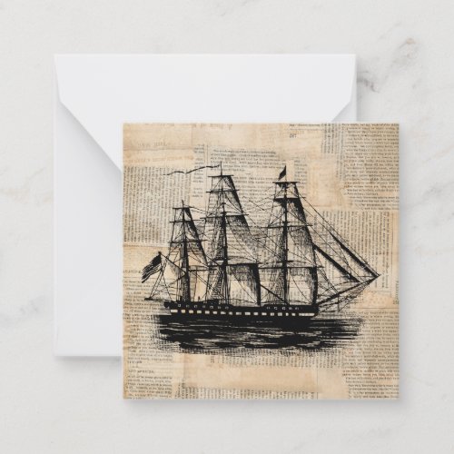 Old Fashioned Ship Art Vintage Newspaper Style Note Card