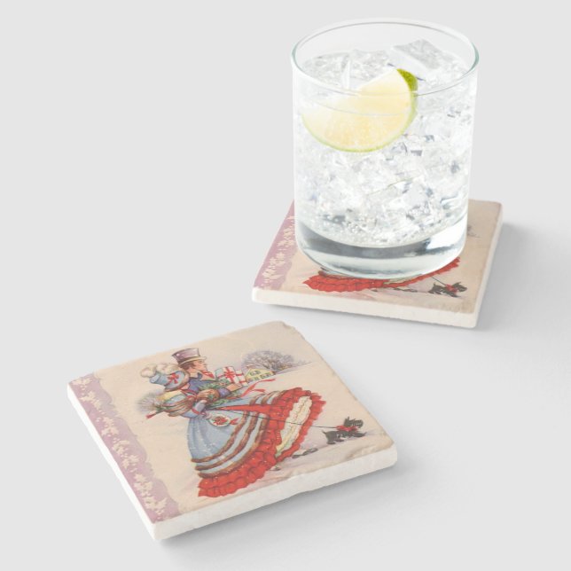 Old Fashioned Shopping Christmas Coaster (Side)