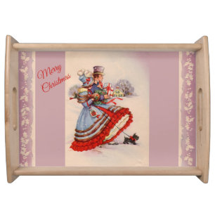 Old Fashioned Shopping Christmas Serving Tray