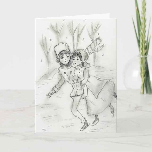 Old Fashioned Skaters Holiday Card (Front)