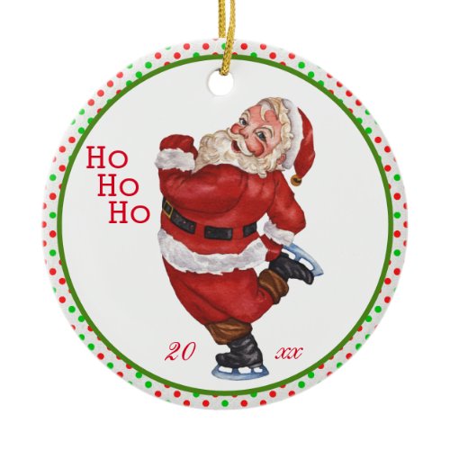 Old Fashioned Skating Santa Claus Personalized Ceramic Ornament