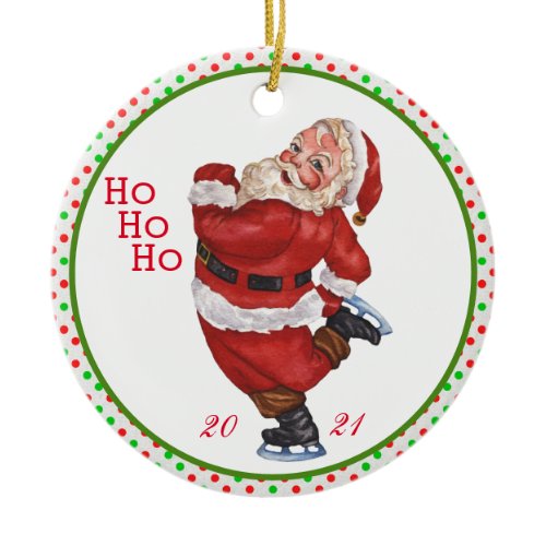 Old Fashioned Skating Santa Claus Personalized Ceramic Ornament