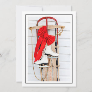 Old Fashioned Sled with Ice Skates Holiday Card