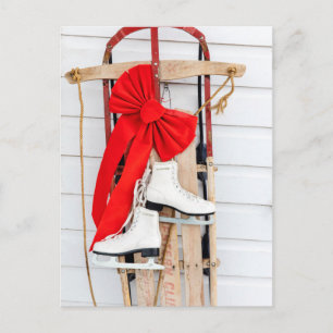 Old Fashioned Sled with Ice Skates Holiday Postcard