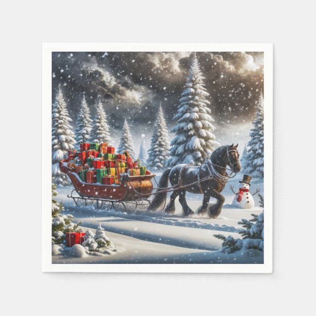 Old-fashioned Sleigh Filled Christmas Gifts Napkins (Front)