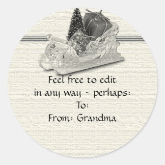 Old Fashioned Sleigh on Linen Pattern Classic Round Sticker