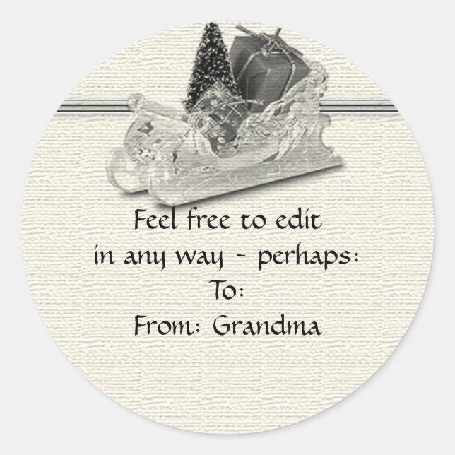 Old Fashioned Sleigh on Linen Pattern Classic Round Sticker (Front)