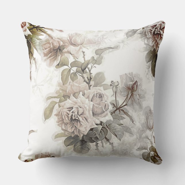Old fashioned soft rose gray pink bouquet pattern  throw pillow (Front)