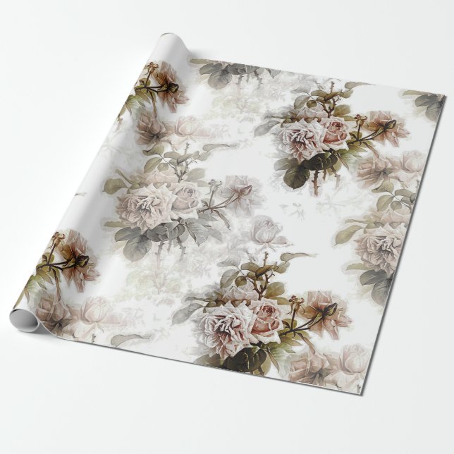 Old fashioned soft rose gray pink bouquet pattern  wrapping paper (Unrolled)
