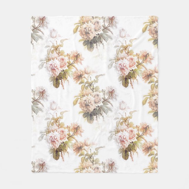 Old fashioned soft rose pink bouquet pattern flora fleece blanket (Front)