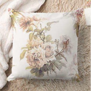 Old fashioned soft rose pink bouquet pattern flora throw pillow